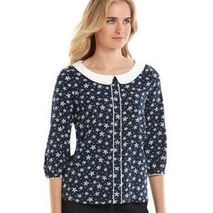 Disney LC Lauren Conrad Collection Dark Blue Daisy Floral Print Blouse Size M